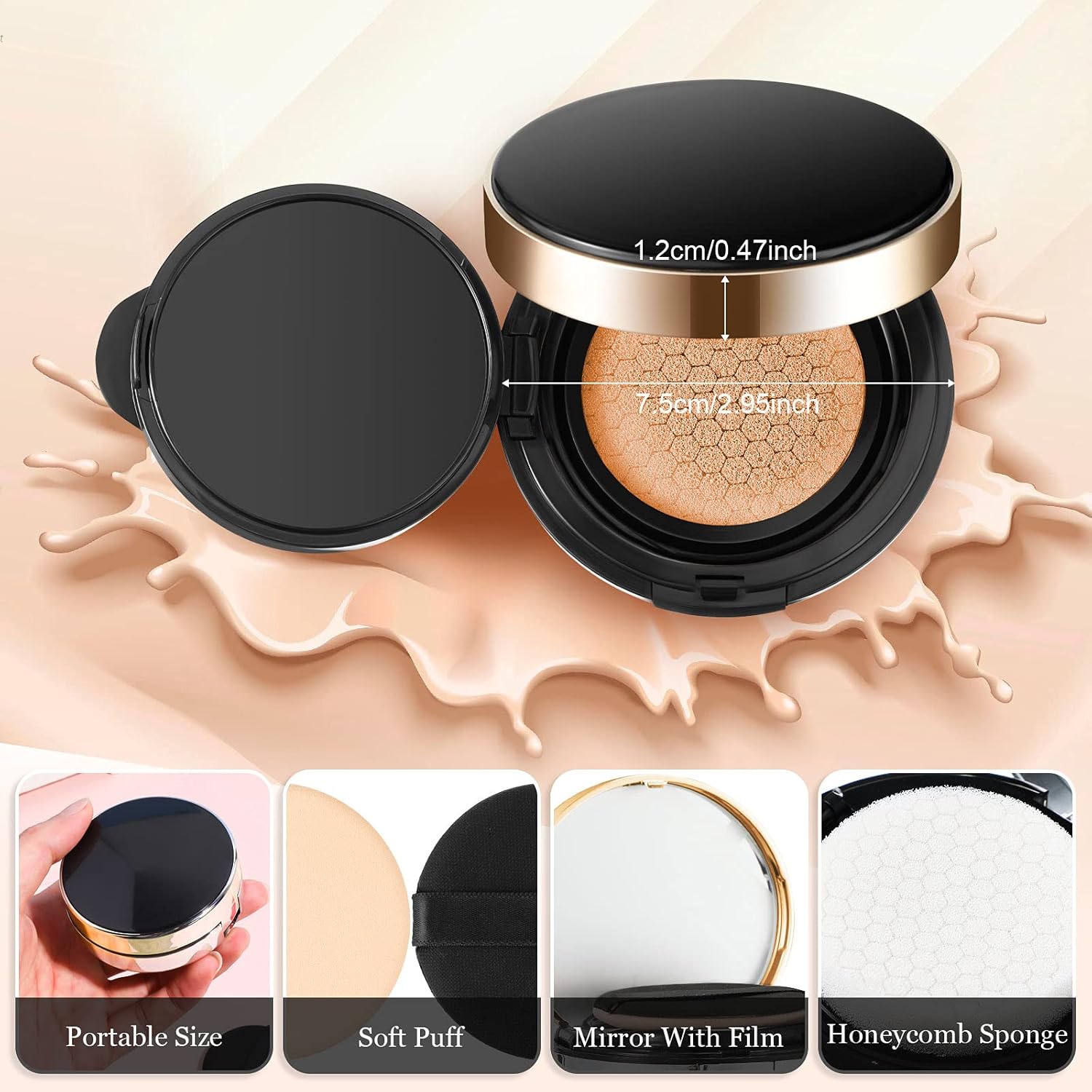 2 Pieces Empty Cushion Foundation Box Portable Cushion Puff Box Refillable Powder Puff Box Empty Powder Container with Sponge Powder Puff for Women Travel Vacation, Black, 0.5 oz : Beauty & Personal Care