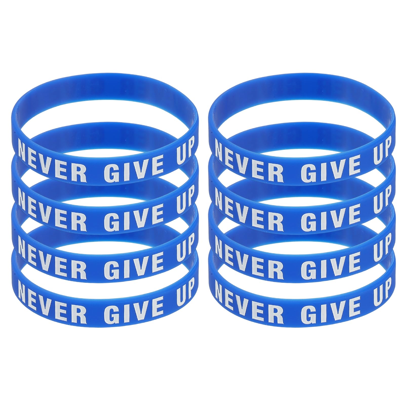 PATIKIL 8Pcs NEVER GIVE UP Motivational Wristbands, Personalized Bands with Text Silicone Wristbands Custom Rubber Bracelets for for Fitness Workouts Exercise Basketball, Blue