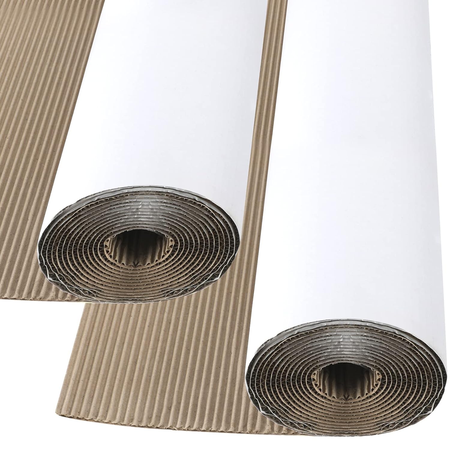 Eaasty 2 Pack 12 Feet x 35 Inch Corrugated Cardboard Roll White Single Face Corrugated Cardboard Paper Sheets for Moving Shipping Storage or Small Business Packing