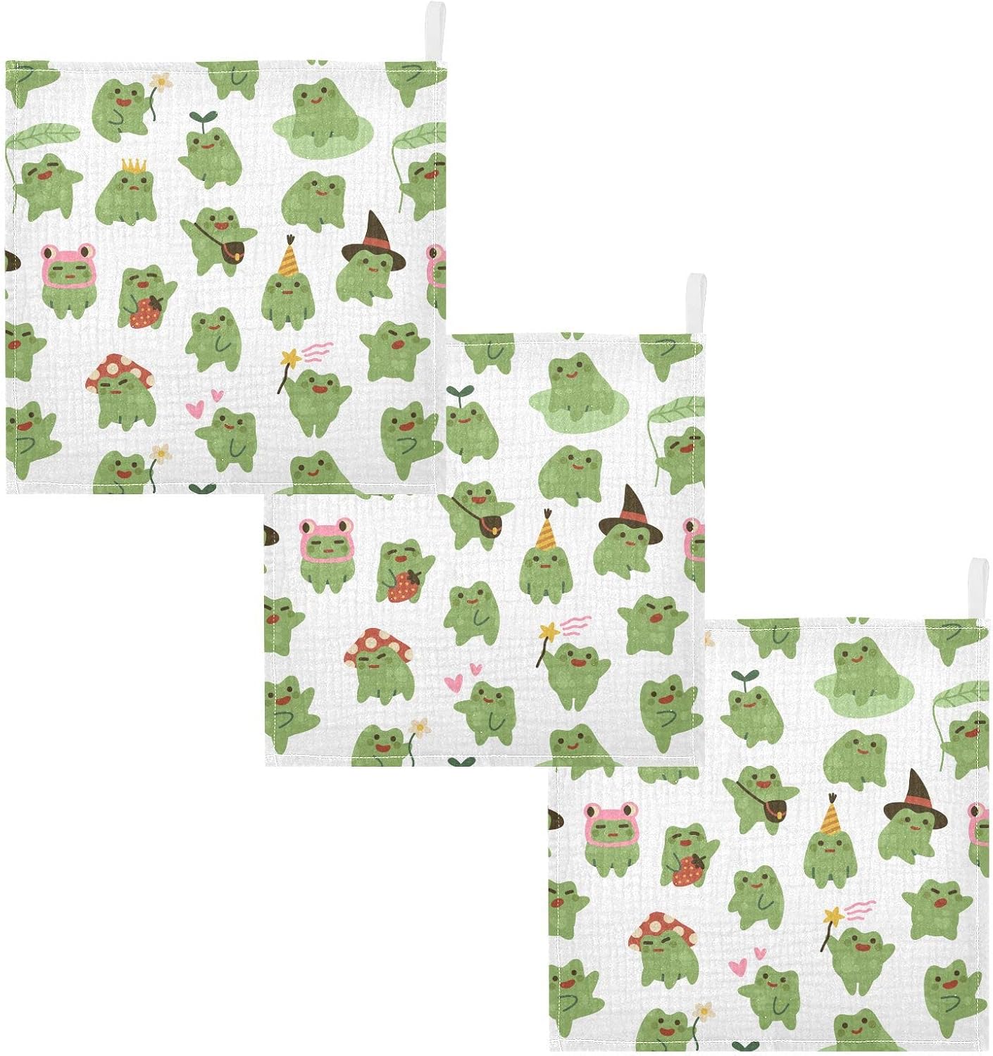 Cute Toads Frogs Baby Muslin Washcloths Soft Face Towel for Newborns, 11.8 X 11.8 Inch, 3 Pack
