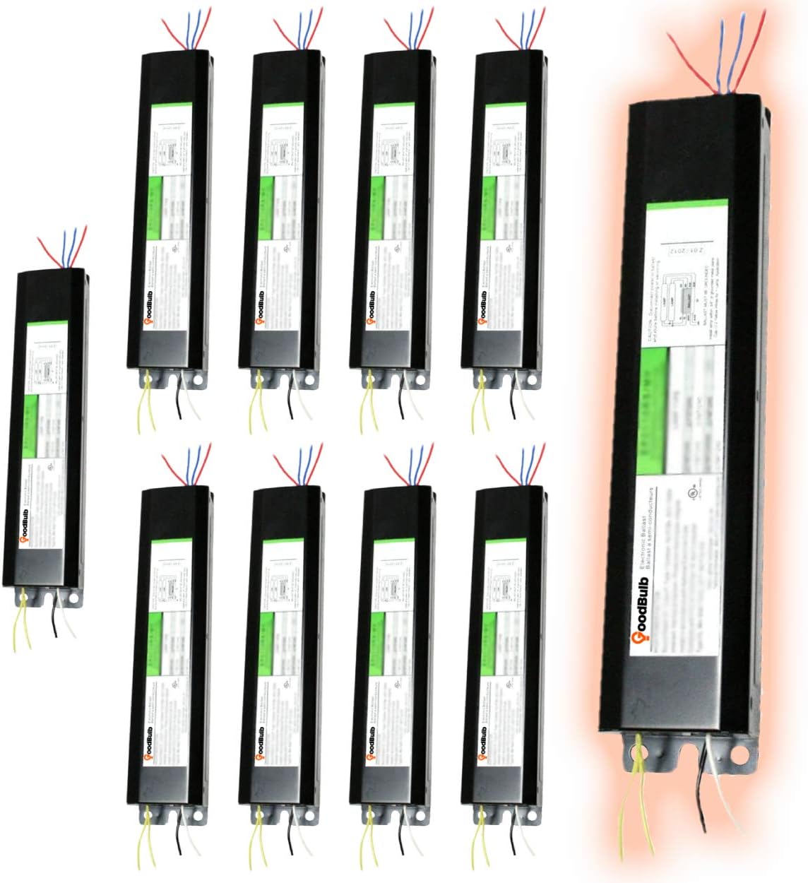 GoodBulb F28T5 Linear Fluorescent Ballast | 28 Watt Ballast | Works with F28T5 Fluorescent Tubes| 120-277 Volts | Series Operation | 2 Lamp Replacement Ballast | 10 Pack
