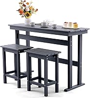 AXMOLM 3-Piece HDPE Outdoor Bar Height Table & Chairs Set - Weatherproof High Top Patio Bistro Furniture for Balcony, Backyard, Poolside (Grey)