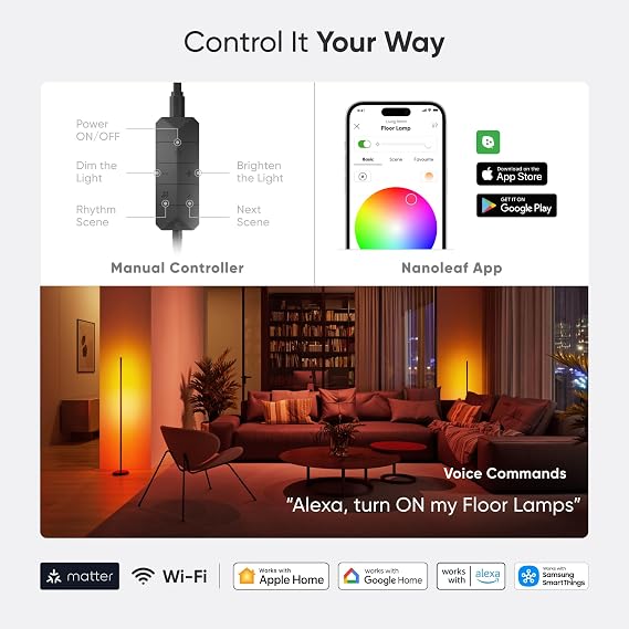 Nanoleaf LED Floor Lamp 1700lm, RGBICW Smart Corner Lamp [Energy Class F]