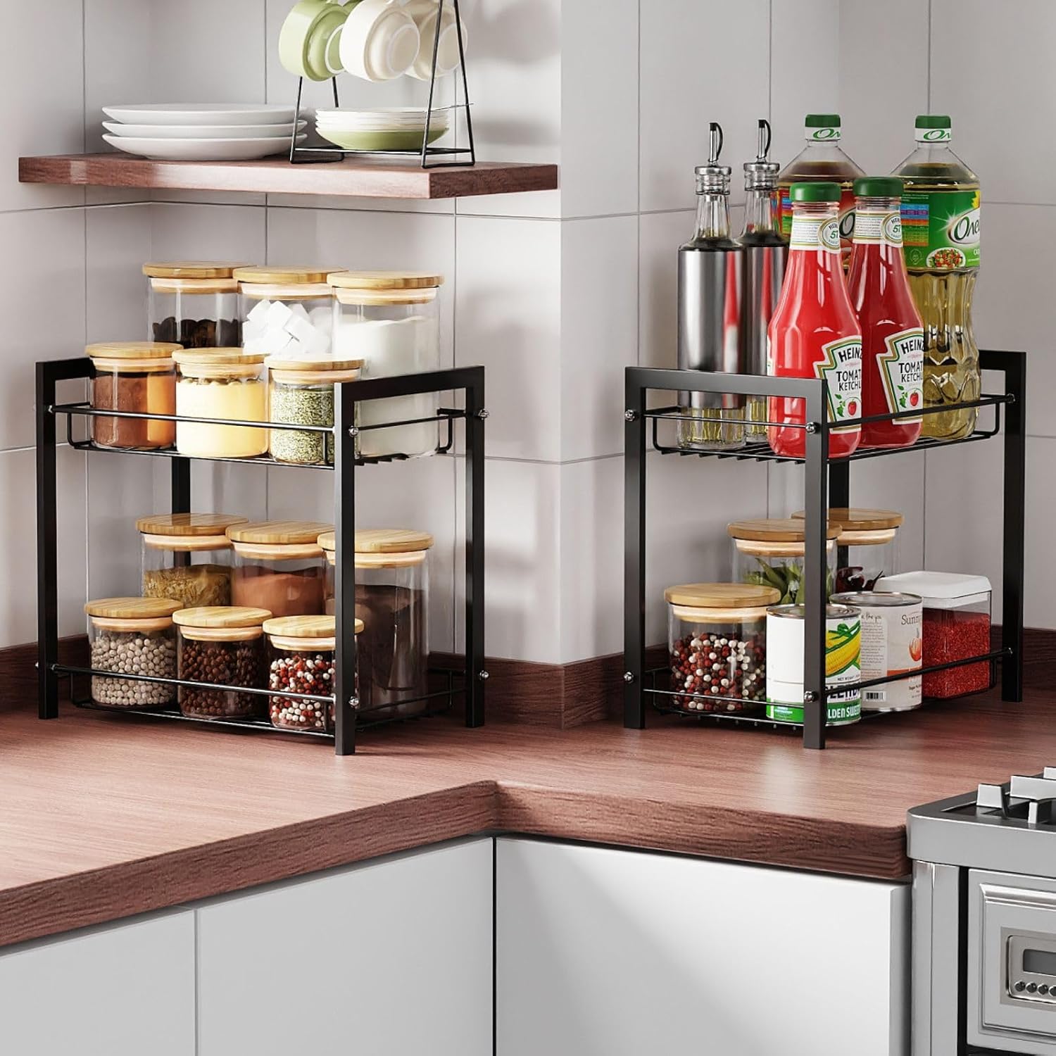 Amazon.com: GSlife Spice Rack - 2 Pakcs Kitchen 2 Tier Spice Rack ...