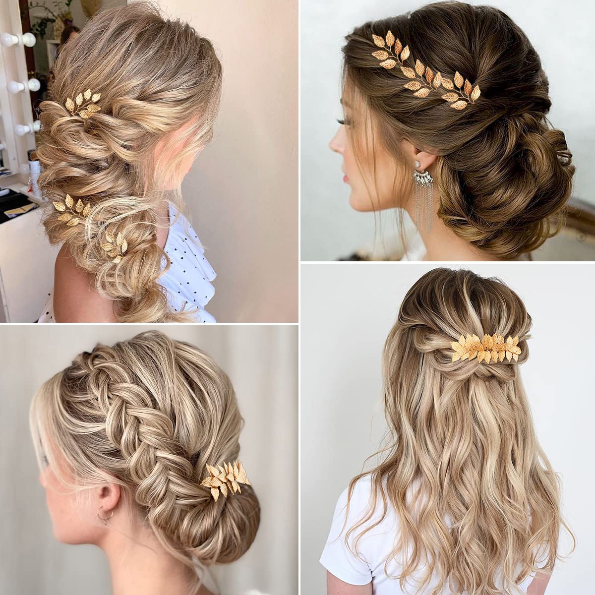 Vintage Hairpins Hair Accessories Gold Leaves & Black Stones NWT 5 Pieces Gold Leaf Hair Pins Crystal Pearl Flower Hair Forks  main image 3