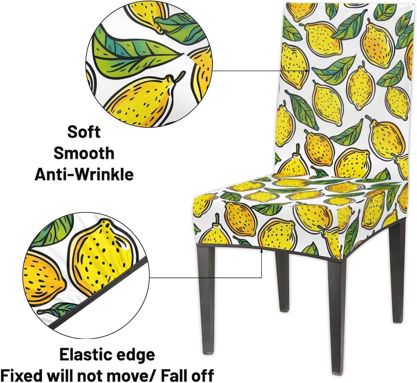Lemon Pattern Chair Covers for Dining Room Set of 6, Stretch Dining Chair Slipcovers Washable Anti-Dust Chairs Seat Covers for Kitchen Ceremony Wedding