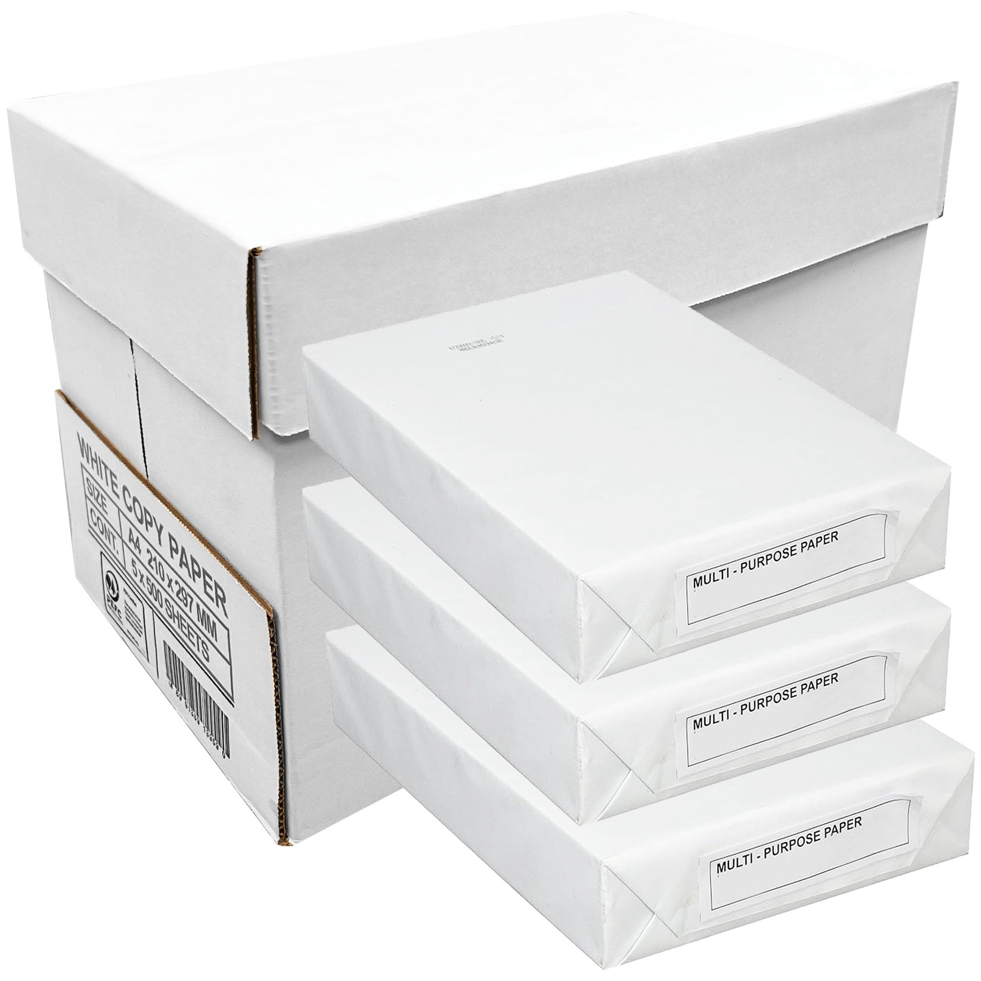 A4 White Copier Paper Multifunctional Ream Wrapped 80gsm Multi-Purpose Bright White Paper for Home/Office Printers (5 Reams (2500 Sheets))