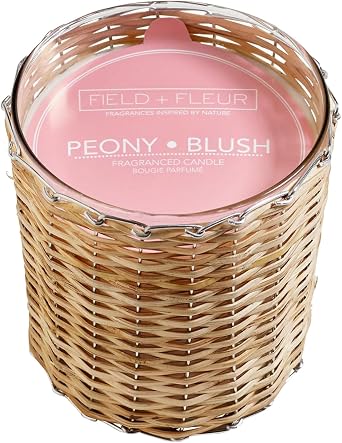 Peony Blush Scented Candle Luxury 12oz Soy Wax, 2-Wick Handwoven Glass Jar, Sandalwood,Pink Peppercorn with Rose Blooms & Jasmine Santal Candle, 75+ Hour Clean Burn, USA Made