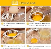 Vista 6 de Separador de filtro de acero inoxidable de yema de cocina Separador de huevos blancos Herramienta apta para lavavajillas (Plata)