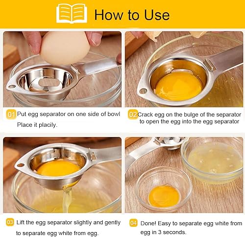 Miniatura 6 de Separador de filtro de acero inoxidable de yema de cocina Separador de huevos blancos Herramienta apta para lavavajillas (Plata)