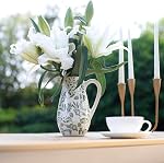 Decorative Ceramic Pitcher Vase, Green and White Floral Pattern, Flower Vase for Home Decor (Medium)