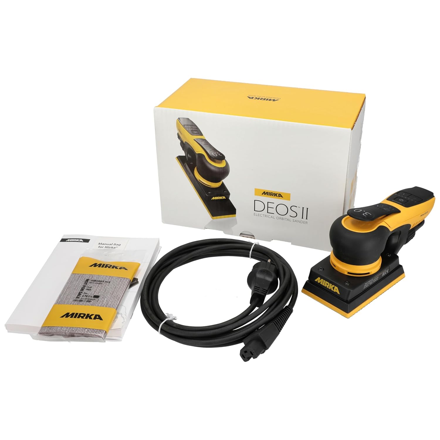 Mirka DEOS II 353X 3" x 5" Electric Orbital Sander for Woodworking & Painting – Precision 3.0 mm Orbit, 5,000–10,000 RPM Variable Speed, Low-Profile Design, Vacuum Ready, Bluetooth-Enabled