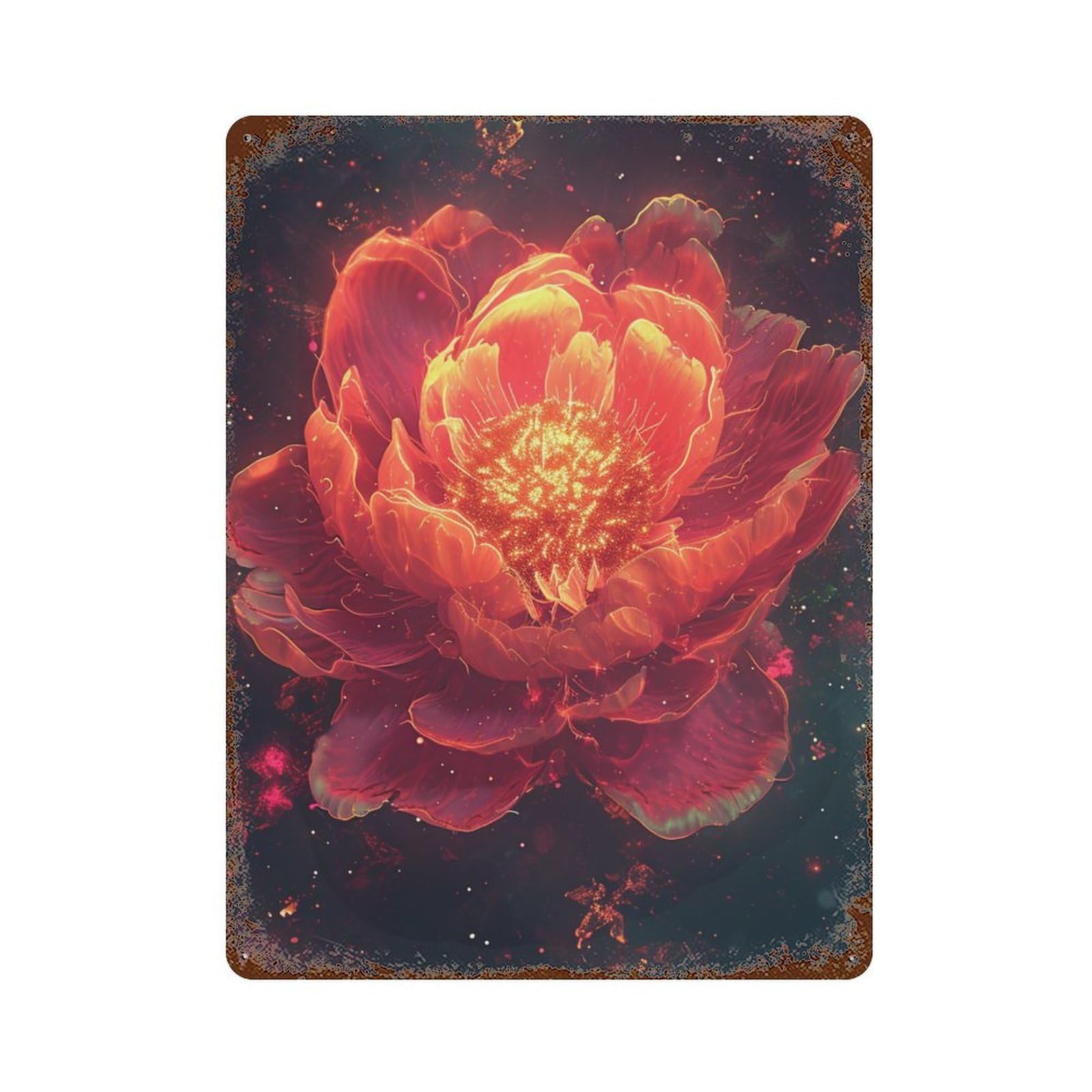 Rusty Metal Tin Sign Glowing Lotus Flower Artwork 15.7"x11.8", Classic Wall Plaque for Cafe, Home Bar And Lounge Decor