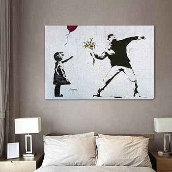 Amazon.com: Banksy Style - Flower Thrower - Graffiti Canvas