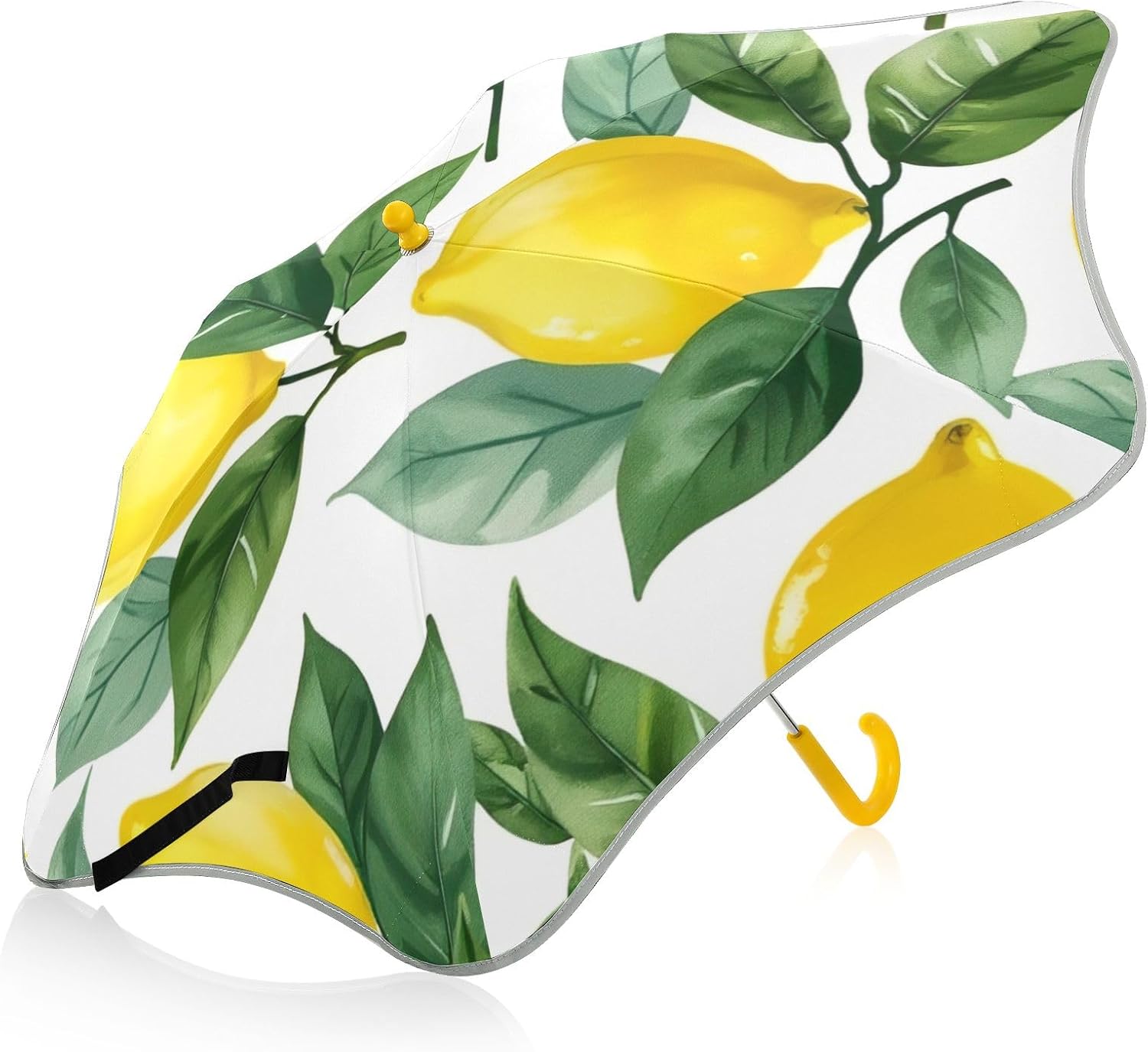 ODAWA Lemons Leaves Yellow Stick Umbrellas for Kids with J Hook Handle Rounded Tips Rain Umbrellas Age 3-8