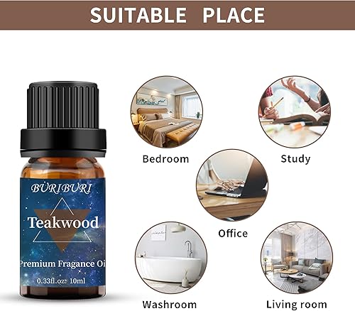 Miniatura 7 de BURIBURI Aceite de fragancia de madera de teca, aceite esencial de aromaterapia, 0.3 fl oz para difusor, fabricación de velas (madera de teca)