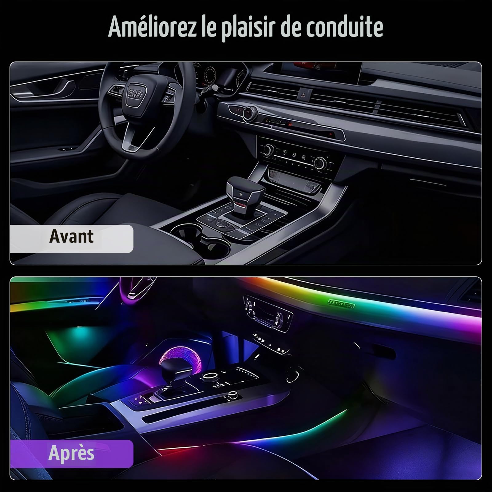 Led Ambiance Voiture, 110 Cm + 35 Cm Led Voiture Interieur, Avec 220 Modes Dynamiques, Usb, Prend En Charge La Commande Bluetooth