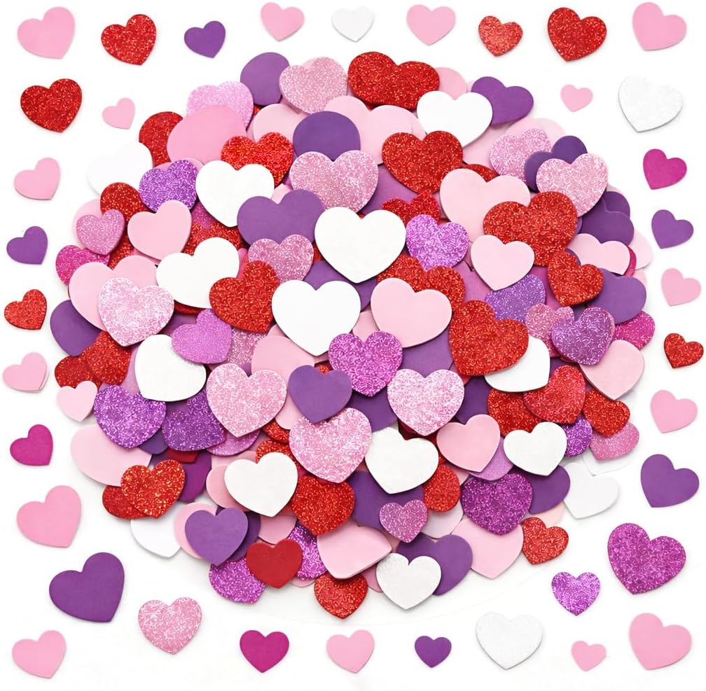 200 PCS Red Pink White Purple Glitter & Plain Foam Heart Stickers, 3 Sizes Self-Adhesive Foam Heart Decorations for Valentine’s Day Crafts, Classroom Projects, DIY Cardmaking, Gift Bags & Scrapbooking