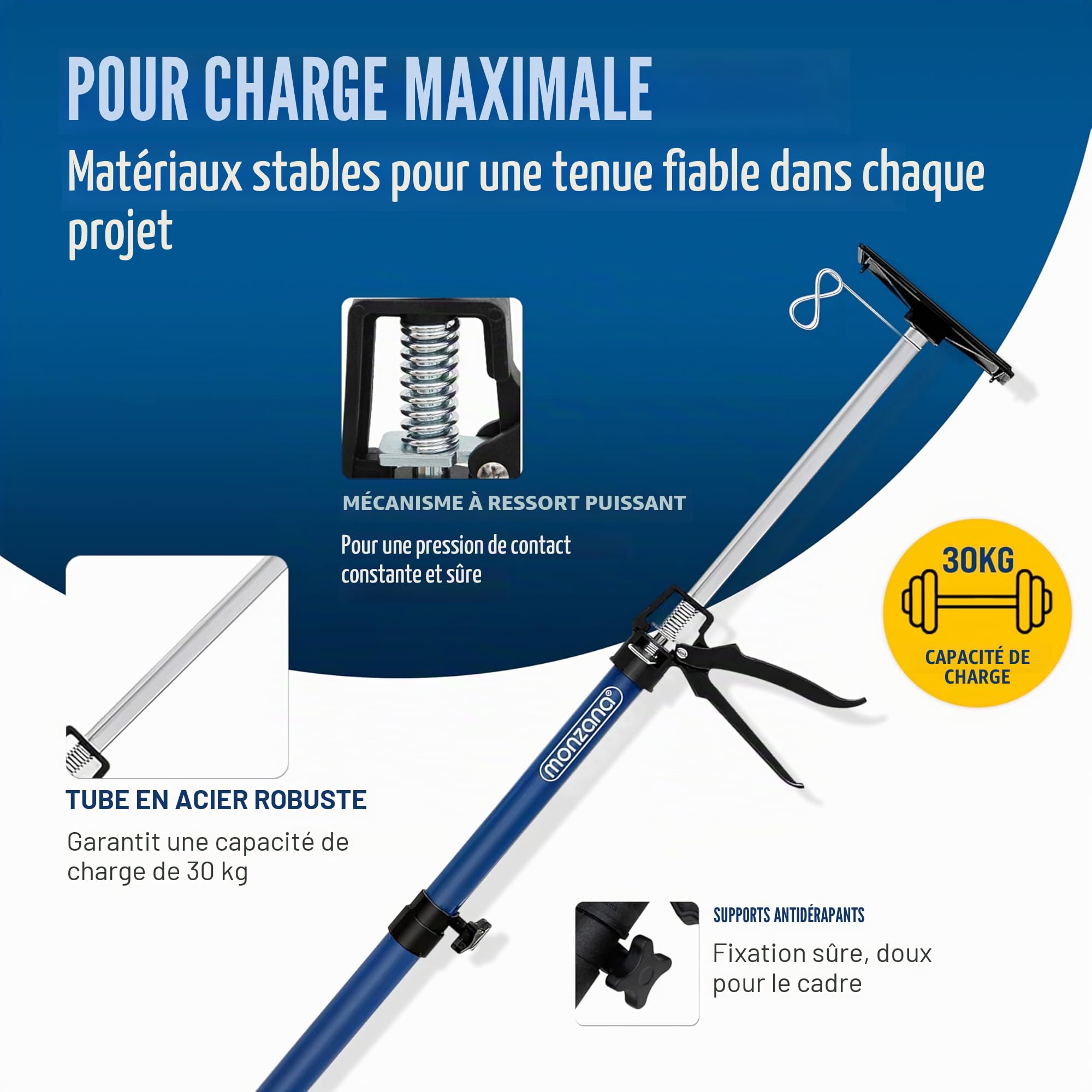 Set de 4 étai de porte acier réglable 115-290cm max. 30kg soutien télescopique