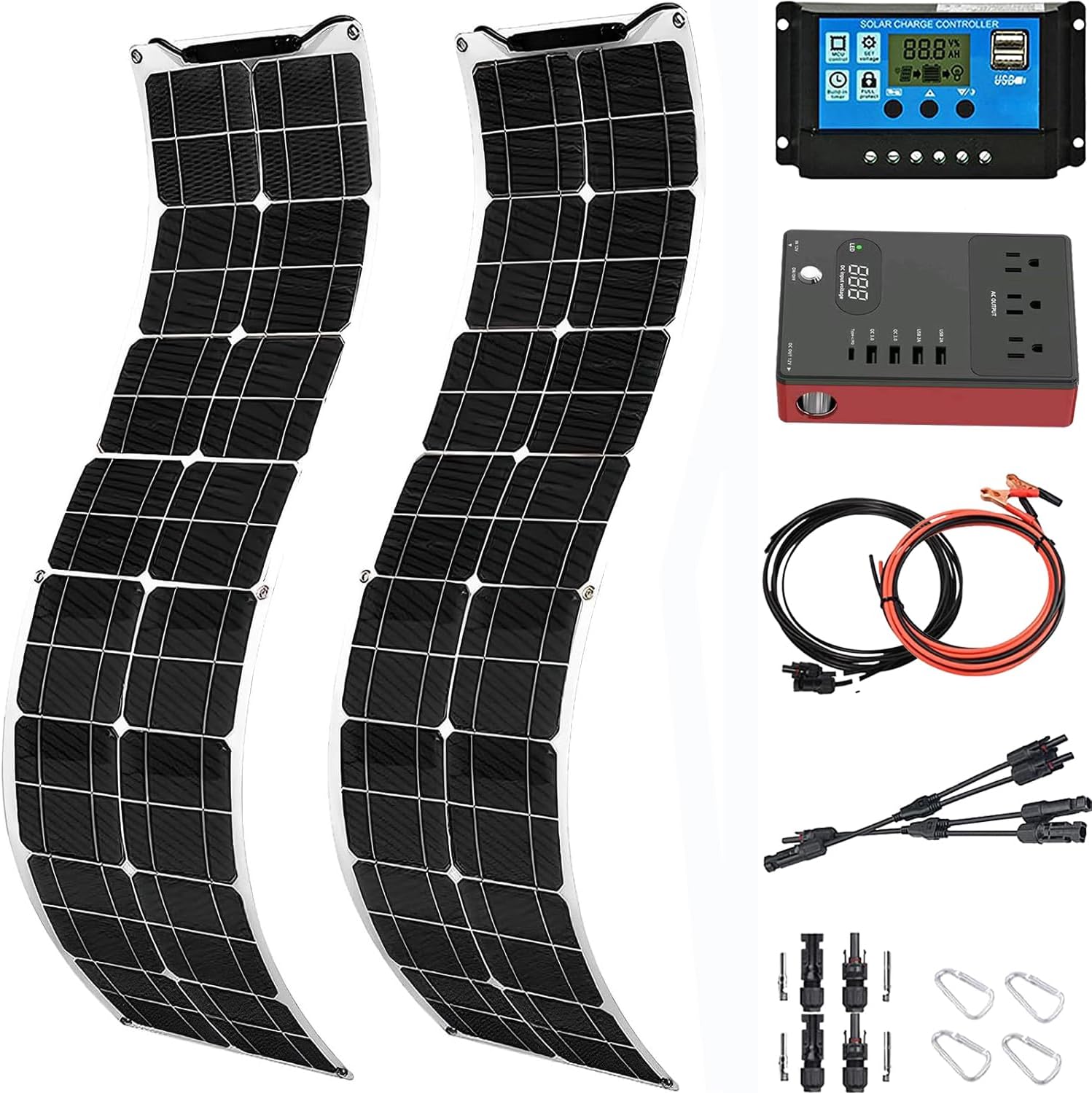 400 Watt Solar Panel Kit, with Inverter & Charge Controller(40A) 2pcs 200 Watt Flexible Monocrystalline Solar Panel kit Photovoltaic Module for 12-48V Battery Charging Car Battery Camper RV
