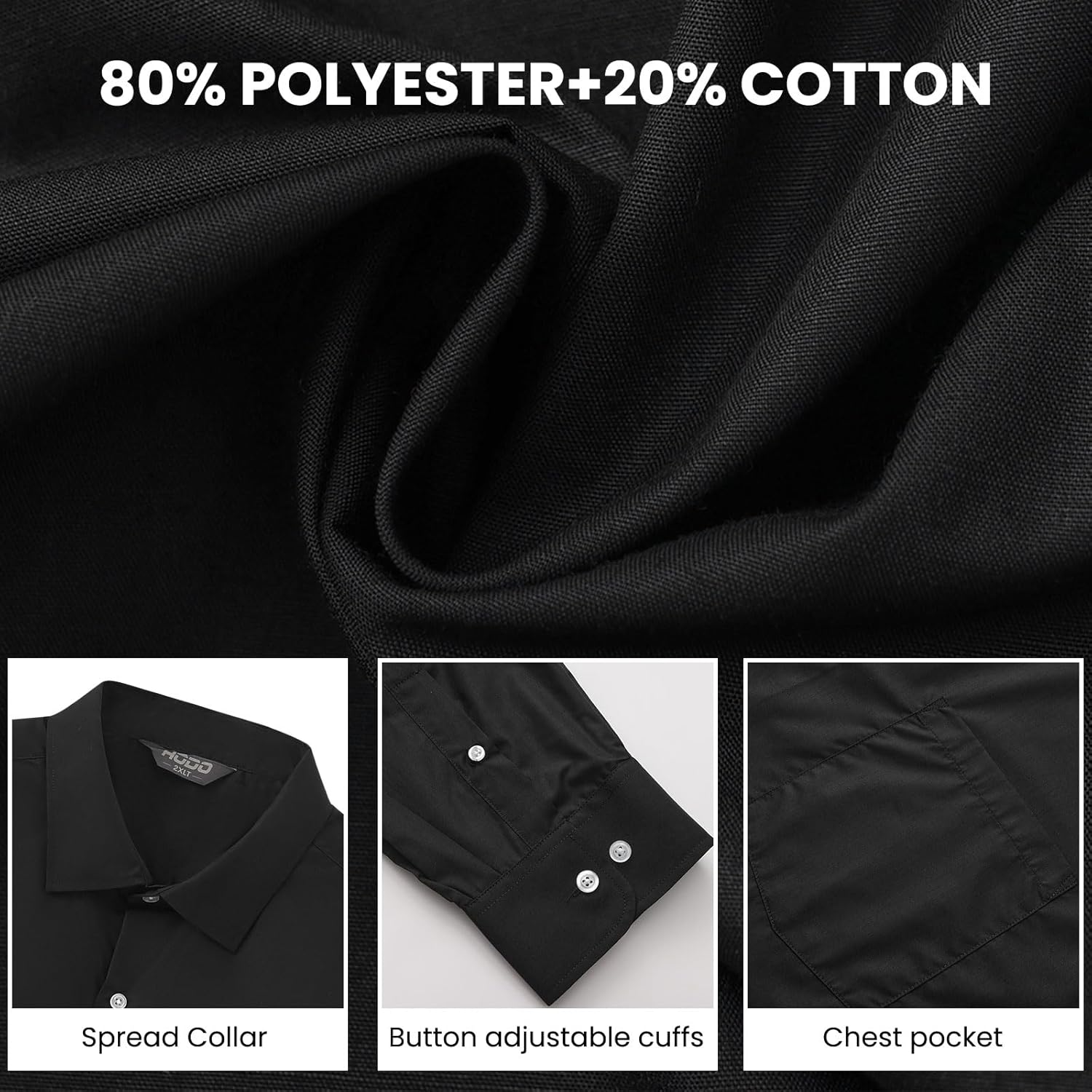 HOdo Big and Tall Mens Cotton Dress Shirts Poplin Shirts Business Button Down Shirts 2XL-6XL - Image 4