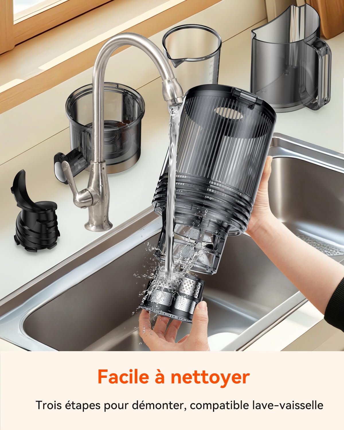 Extracteur de Jus Lent, Centrifugeuse Fruits et Legumes avec Goulotte 130 mm, 1,8L, Slow Juicer Sans BPA, 250W, Nettoyage Facile, Fonction Inverse, Acier Inoxydable Noir