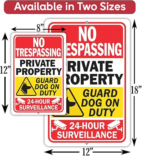 Miniatura 5 de Metal Signs - Private Property 24 Hour Surveillance - Dogs On Premises Guard Dog On Duty Sign - Durable Metal Sign - Use IndoorOutdoor - Notice Sign