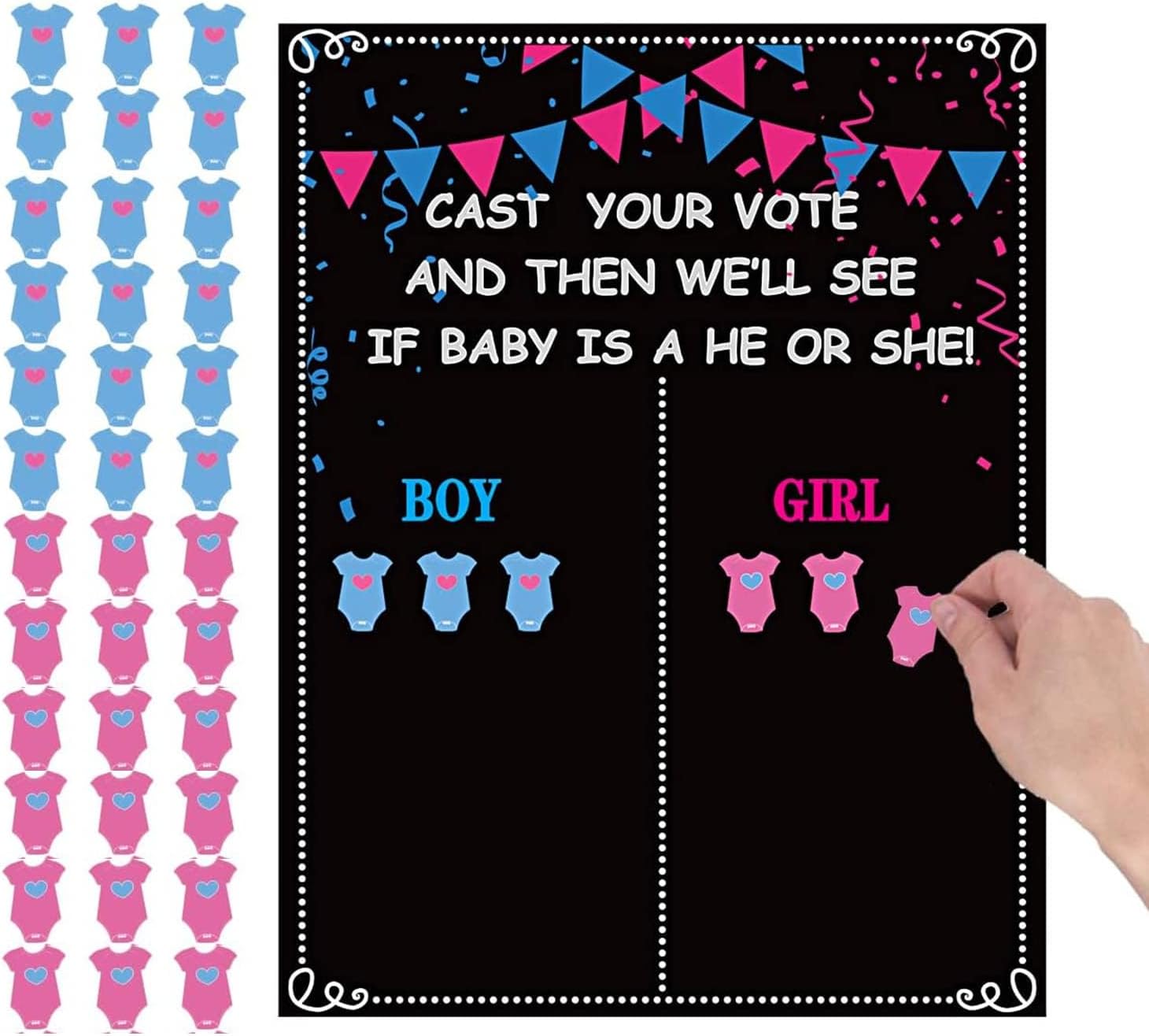 Baby Gender Reveal Board, Party Supplies Kit with Decorations Games Gender Reveal Voting Poster Board with Stickers, Chalkboard Design Party Games Kit (Cute)