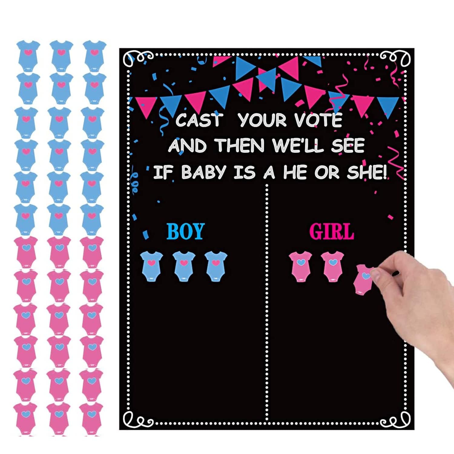 Joyzzz Baby Gender Reveal Board, Gender Reveal Voting Poster Board with Stickers, Boy Girl Voting Stickers, Gender Reveal Party Centerpiece Decorations, Chalkboard Design Party Games Kit