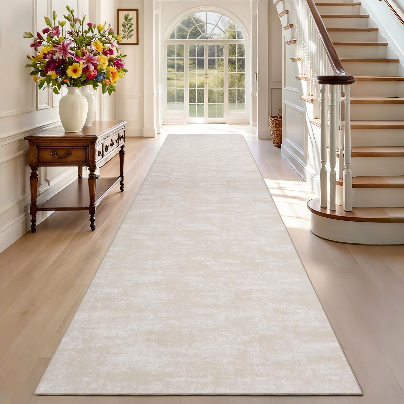 TEHWDAIYOU Carpet Runners for Hallways Non Slip Kitchen Runner Rugs Washable 70 x 120 cm Beige Narrow Hall Door Mats Entrance Large Anti-Slip Carpet Floor Mat for Entryway Laundry