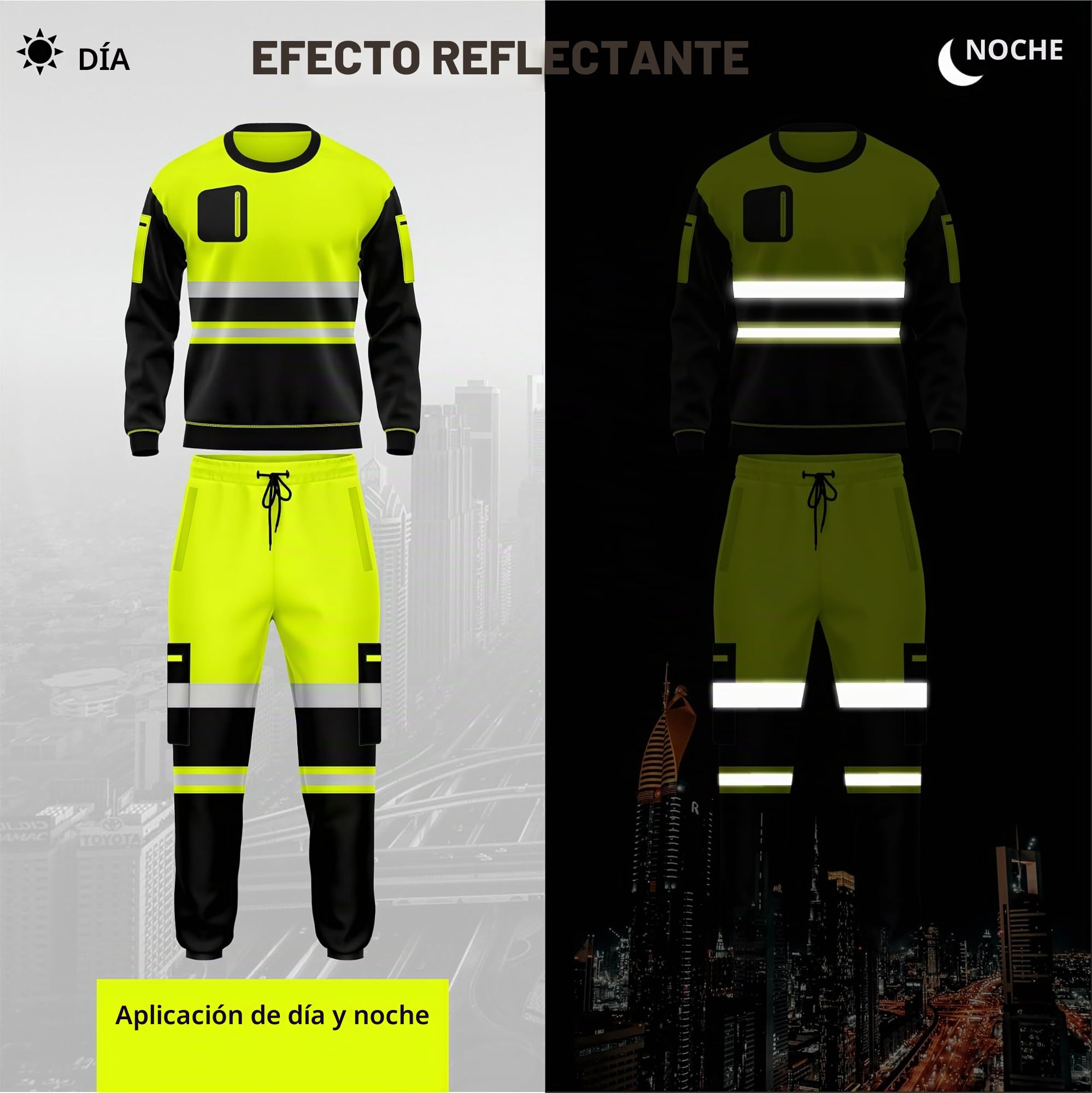 TORO ACTIVA Hi Vis Workwear - Conjunto de chándal de forro polar con dobladillo abierto, puños y bolsillos, con cordón, manga larga, sudadera de seguridad superior e inferior