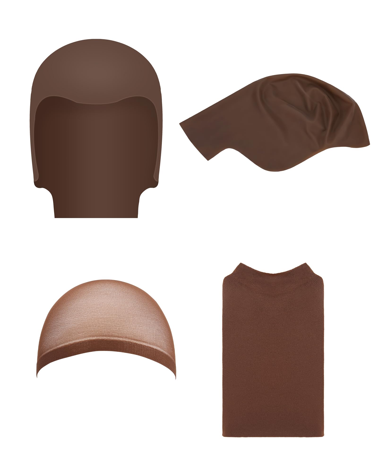 Hoedia2-Pack Latex Bald Cap with 2 PCS Wig Caps for Adults Women Men, Cosplay Costume Accessories for Halloween Party, Dark Brown