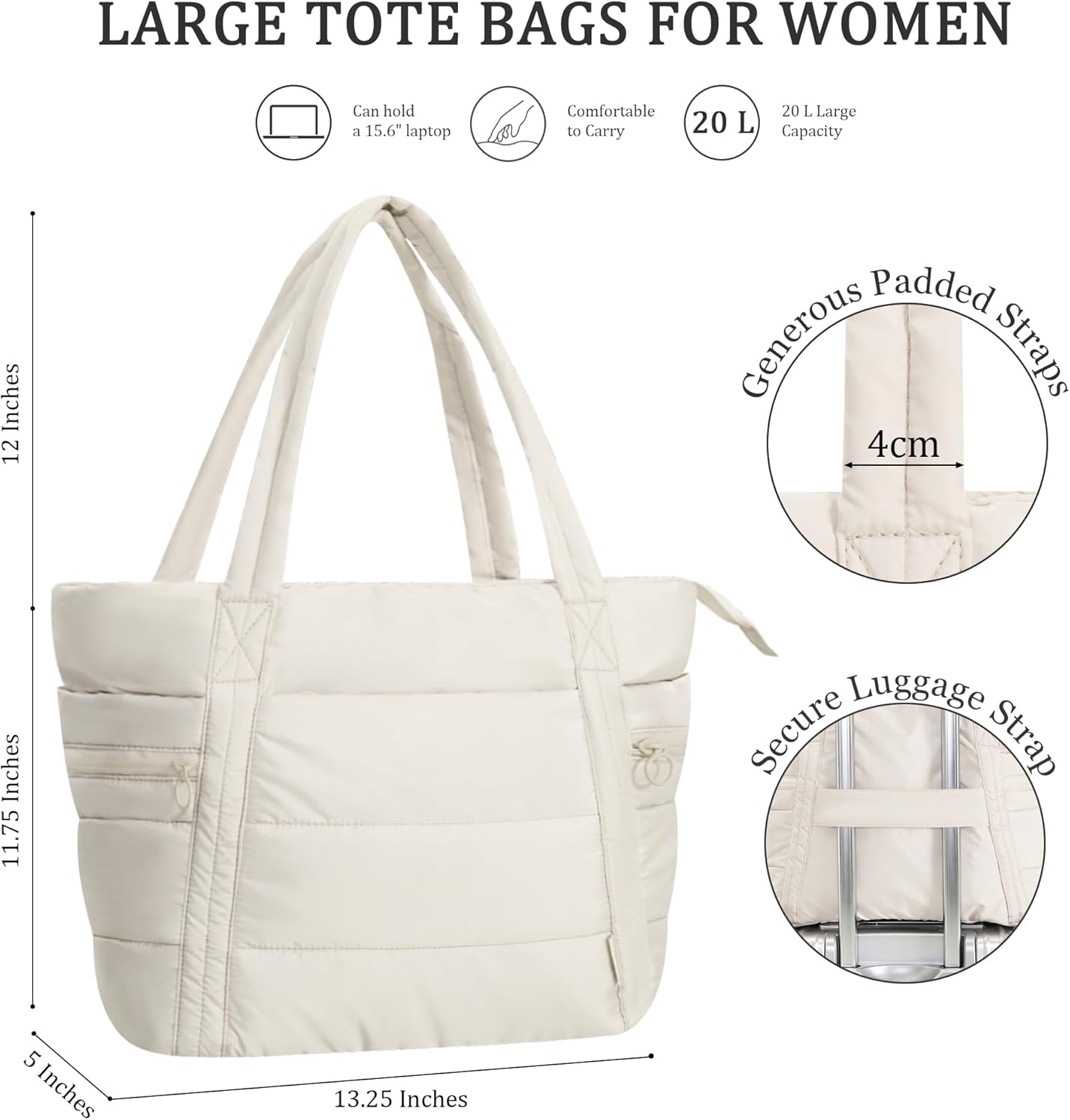 Leudes Puffer Tote Bag for Women Lightweight Puffy Handbag with Cup Holder Quilted Shoulder Bag for Nurse Work Travel Gym - Image 3