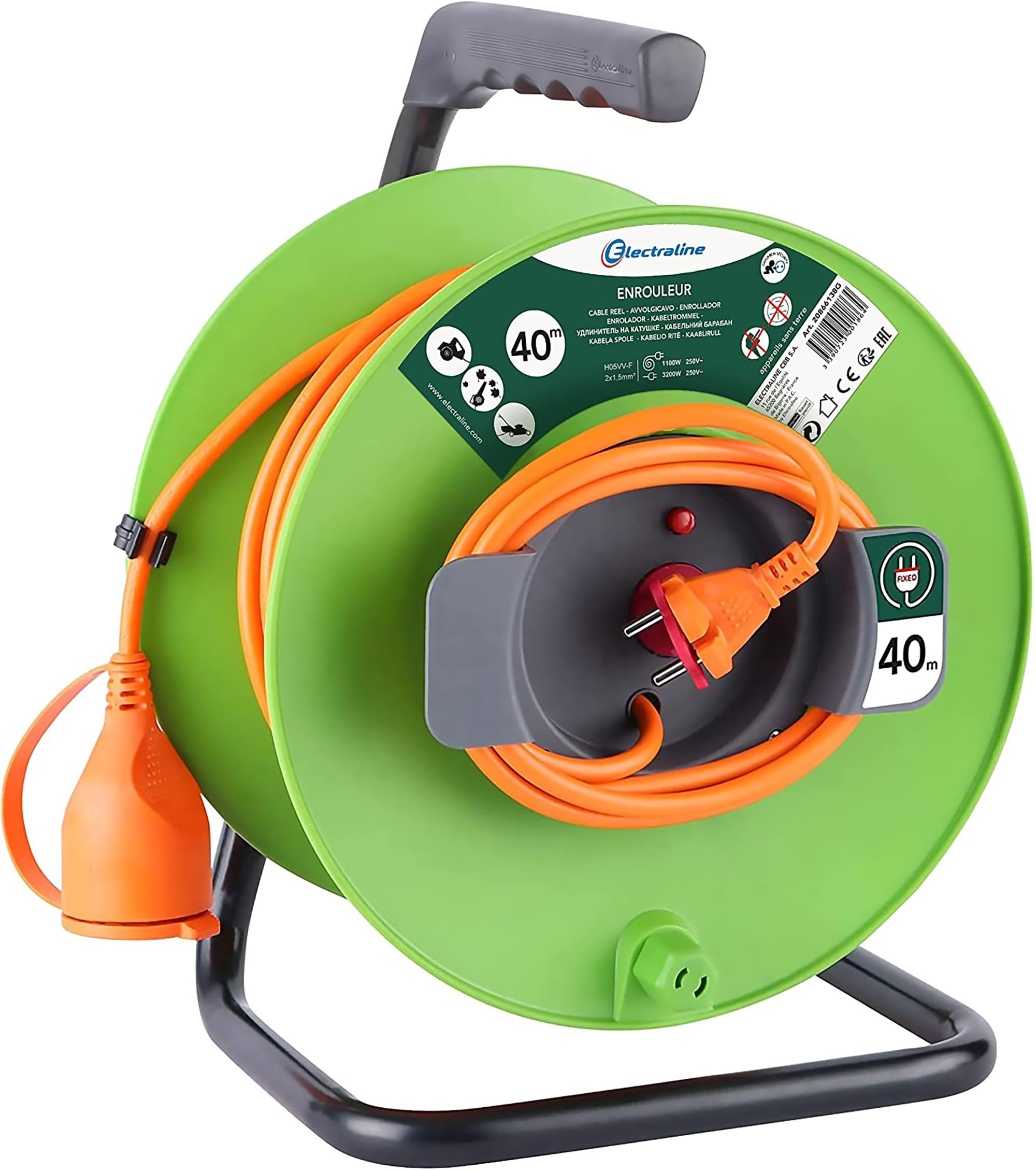 Enrollacables para jardín Electraline 20866138G de 40 metros verde