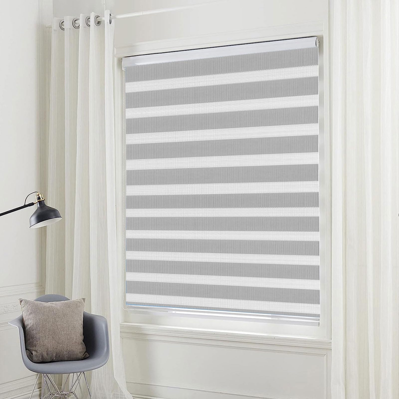 Portable Blackout Blinds 55 x 180 cm UV Protection Light Filtering Home Blackout Roller Window Blind Easy to Install Fittings Included for Home Office Bedroom, Jasny szary