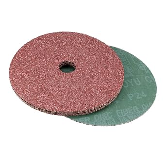 uxcell 6-Inch x 7/8-Inch Aluminum Oxide Resin Fiber Discs, Center Hole 24 Grit Sanding Grinding Discs, 10 Pack