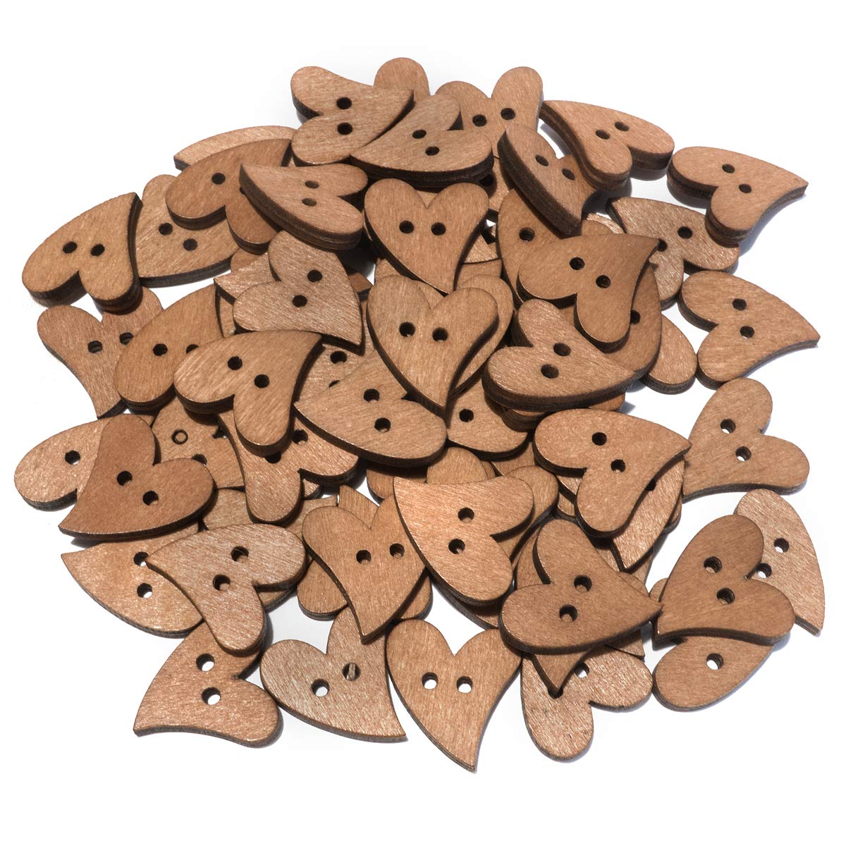 100 piccoli bottoni, bottoni decorativi a forma di cuore; materiale: legno; 2 bottoni per cucito, bricolage, scrapbooking e molto altro