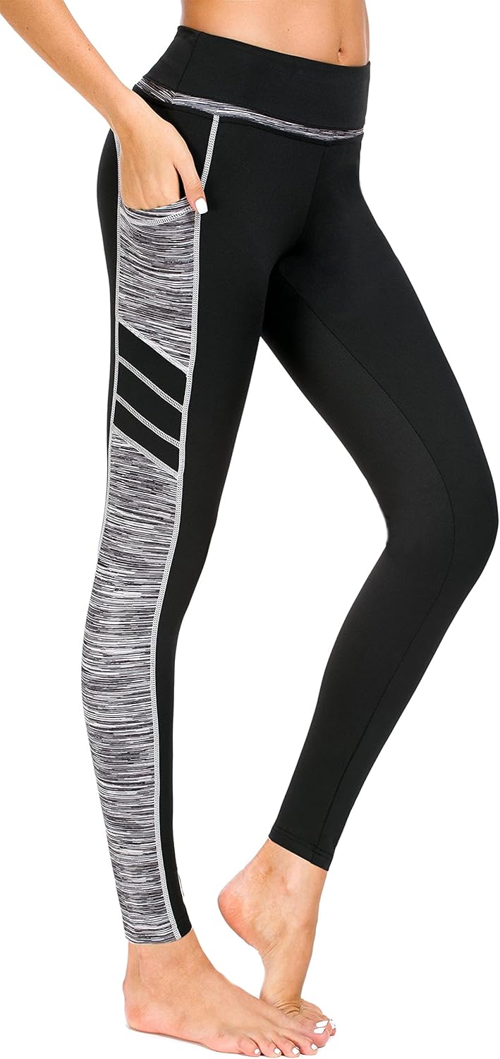 Sugar Pocket Women's High Waist Yoga Leggings Tummy Control Workout Running Pants with Side Pockets LS(Black/Grey) - Image 7