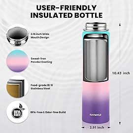 RAYMYLO Insulated Water Bottle 24oz, Triple Wall Vacuum Stainless Steel (Cold for 48 Hrs, Hot for 24Hrs), Leak Proof & Non-BPA, 24oz Hydro Water Flask with Paracord Handle & Straw Spout Lids