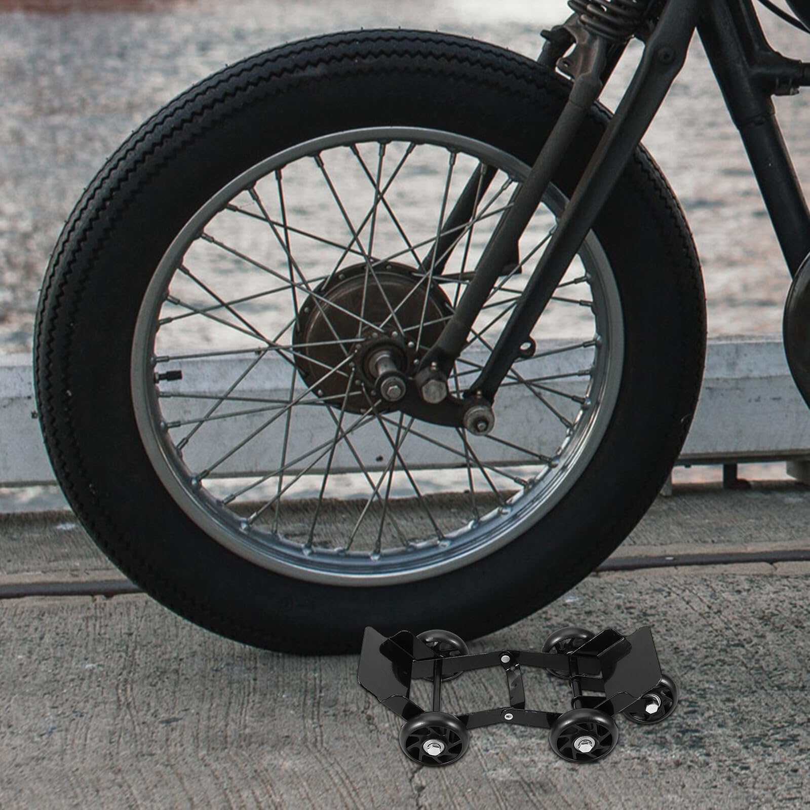 ifundom Strumento di Emergenza per Pneumatici di Veicoli a Due e Tre Ruote, Booster Nero in Metallo e Plastica per Spostamento Facile e Sicuro, Attrezzo Pratico per Biciclette
