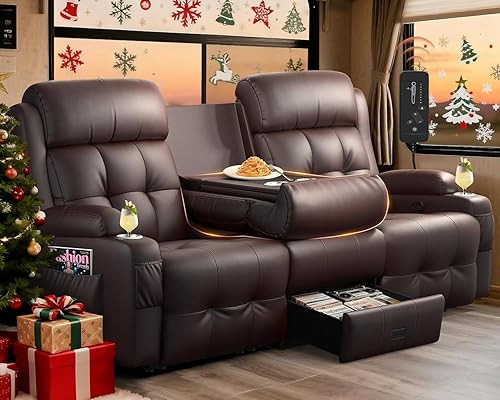 Miniatura 22 de Sofá reclinable para autocaravana, sillón reclinable de gran tamaño de 3 plazas con respaldo central abatible, cajones y portavasos, cama Negro