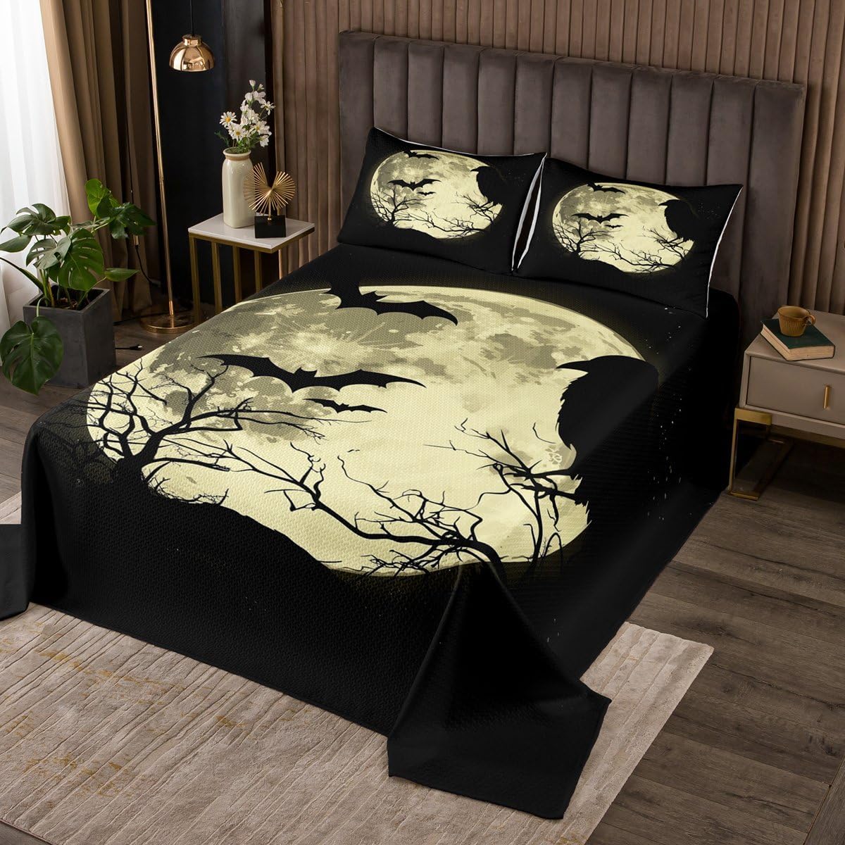 Erosebridal Skeleton Hand Coverlet Set Queen Size Spider Bedding Set for Kids Boys Girls Sugar Skull Spiderweb Chain Quilted Coverlet Mysterious Halloween Theme Quilted