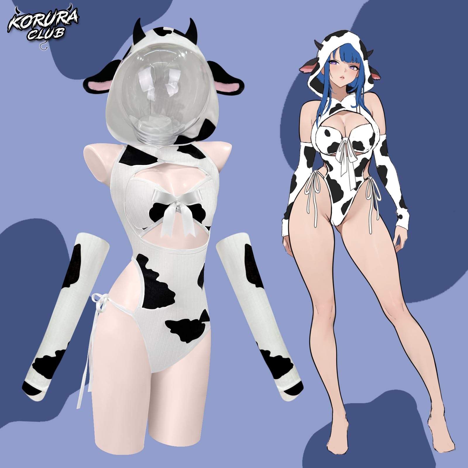 KORURACLUB Disfraz de vaca sexy para mujer, disfraz de vaca, disfraz de anime, cosplay, juego de lencería para mujer