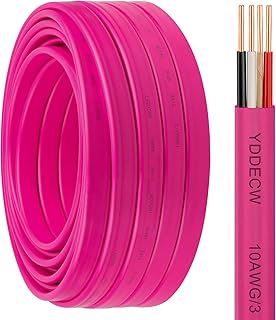 10/3 NM-B Wire with Ground - 50FT Non-Metallic Sheathed Cable Pure Copper 10 AWG 3 Conductor Residential Indoor Wire for Outlets, Switches and Other Loads etc. (Pink)