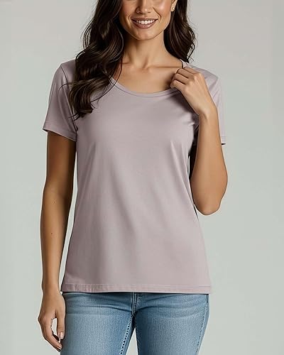 Vista 3 de Real Essentials 4 Pack: Women's Cotton Short Sleeve T-Shirt - Casual Scoop Crew Neck Tops Tee (Available in Plus Size)