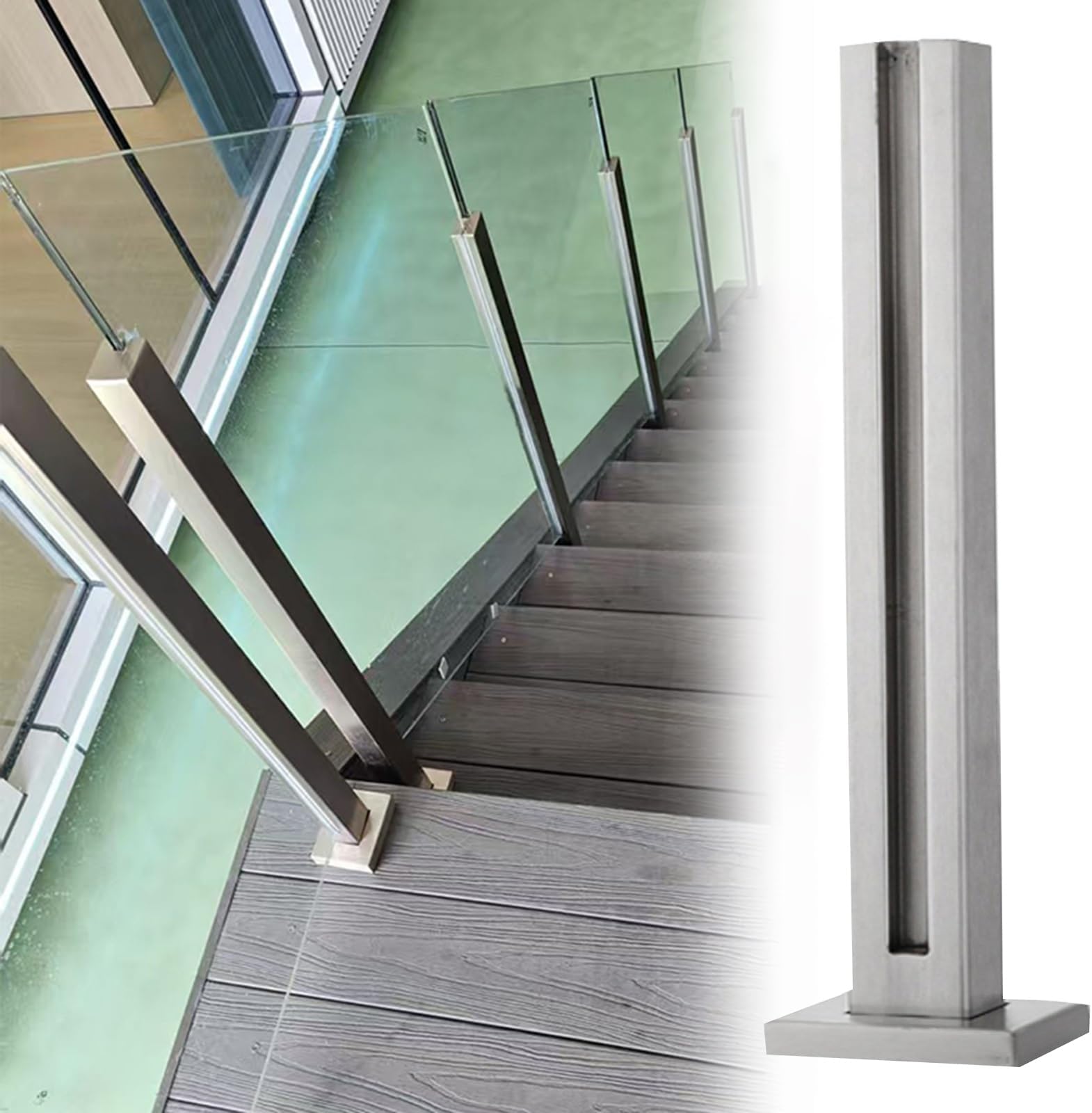 Frameless Glass Railing Panel for Stairs - No Drill Installation System with Slots, Base for Faucets, Durable Clamp for Terrace, Balcony, Patio Safety