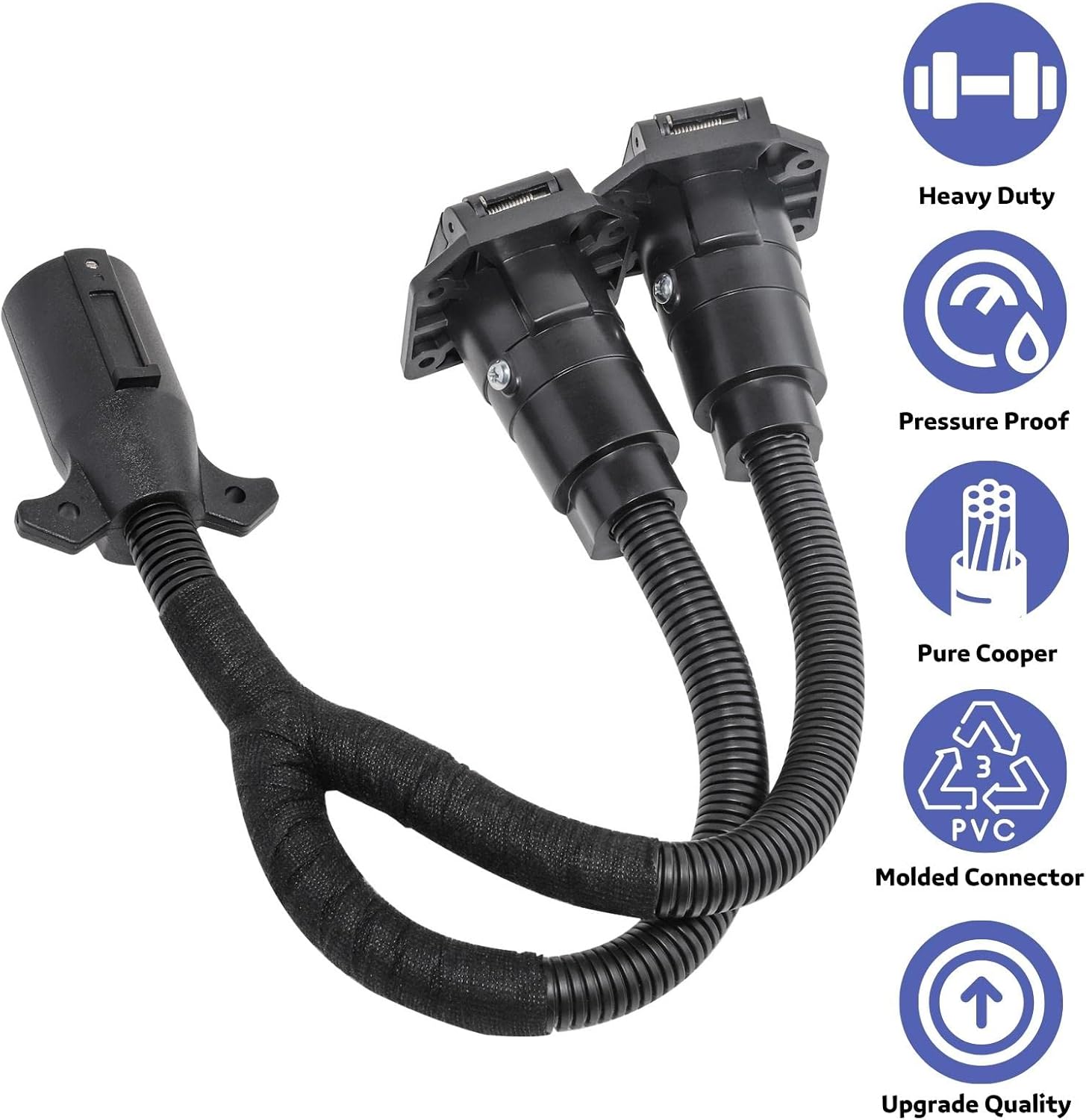 MECMO 7 Pin Y Splitter Trailer Adapter + 7 Way Blade to 4 Pin Coiled Trailer Wiring Harness 5ft Kit