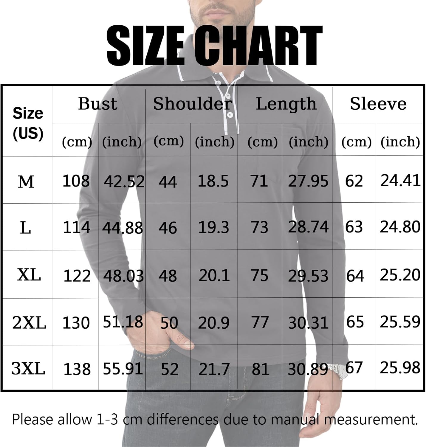 Mens Polo Shirts Long Sleeve Casual Stylish Collared Button Solid Color Golf T Shirts with Pocket - Image 6