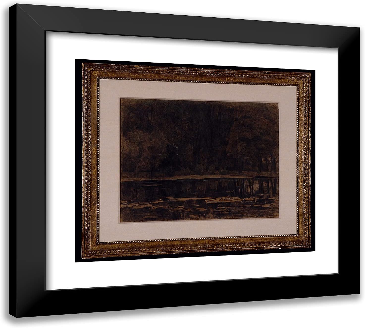 ArtDirect Piet Mondrian 22x20 Black Modern Framed and Double Matted Art Print Titled Geinrust Farm: Close Frontal View