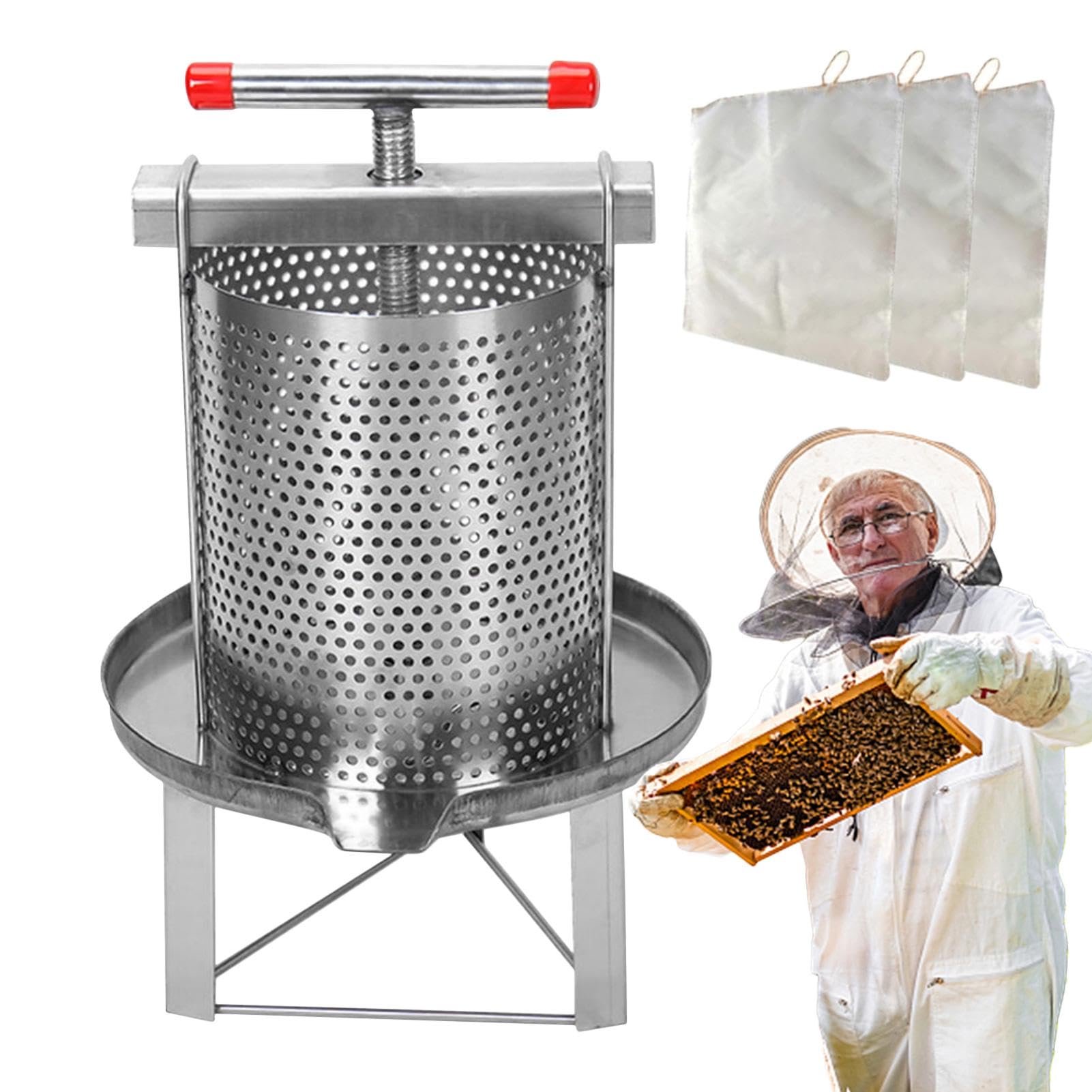 Manuelle Honigpresse – Imkerausrüstung, Zhongbee Honigpresse | Langlebiger | Edelstahl-Honigschleuder mit 3 Honigsieben, manuelle Honigpresse für Honigextraktor, 56 cm